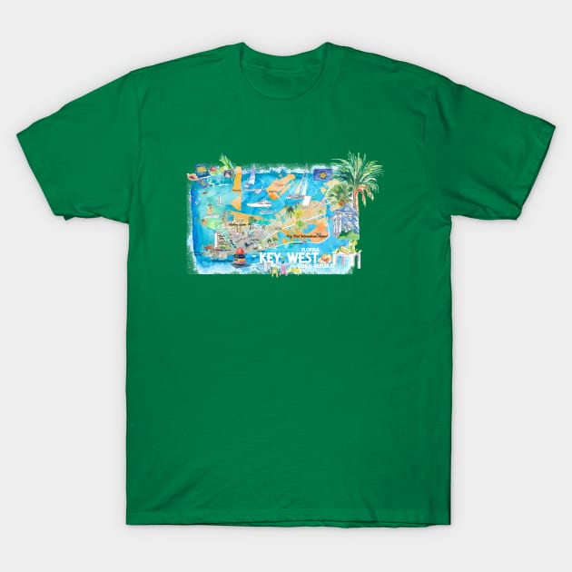 Key West Florida Illustrated Travel Map with Roads and HighlightsM T-Shirt by artshop77